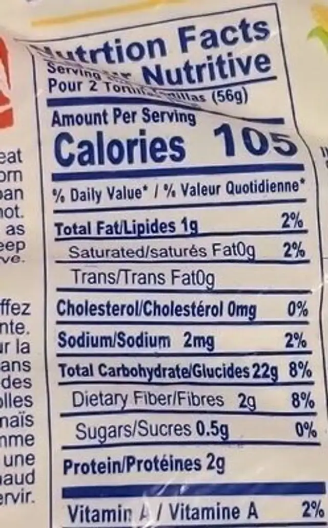 Corn Tortillas nutrition facts table