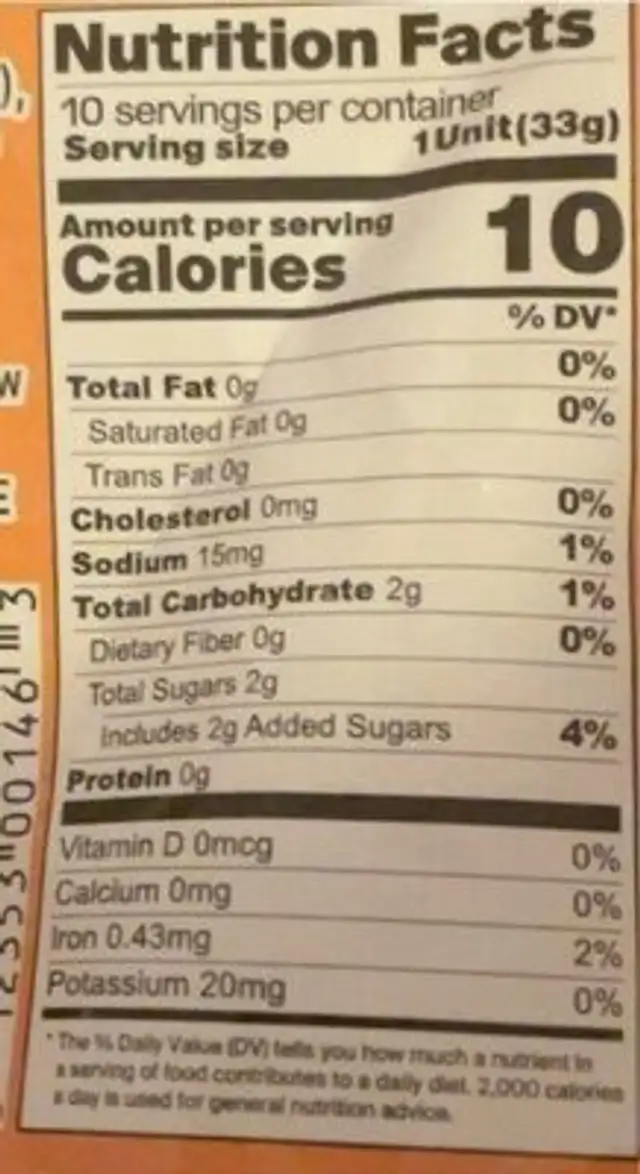 Gely gely nutrition facts table
