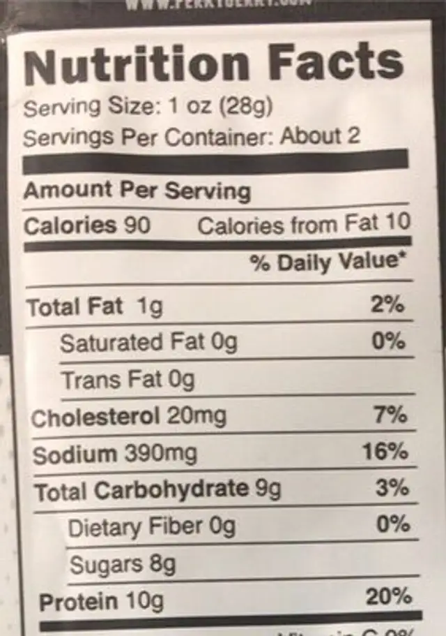 Premium select beef jerky nutrition facts table