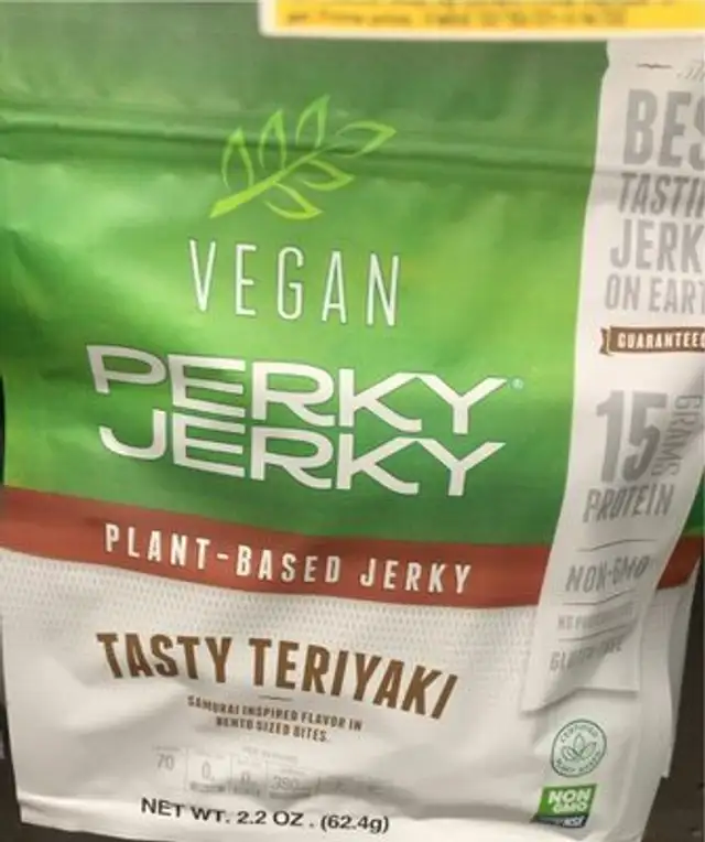 Perky jerky tasty teriyaki plant based jerky