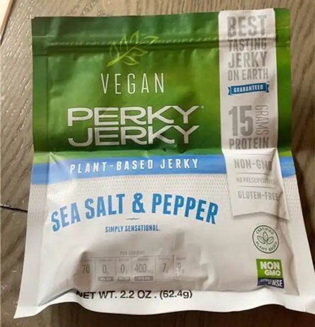 Perky jerky sea salt & pepper vegan plant based jerky