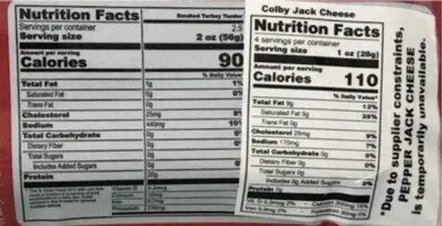 Smoked Turkey Tender nutrition facts table