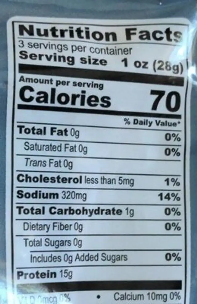 Smoked Dried Beef Peppered nutrition facts table