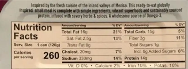 aztec ensalada wild tuna nutrition facts table