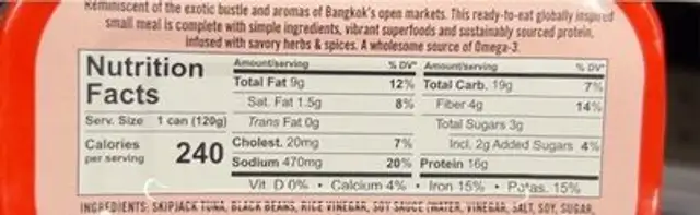 Freshe wild tuna nutrition facts table