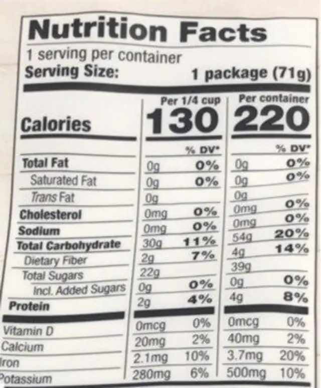 Organic Mango Dried Fruit nutrition facts table