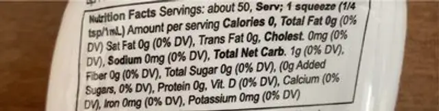 Water inhancer nutrition facts table
