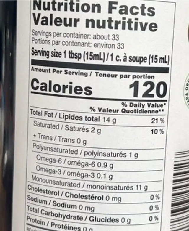 DeCarlo Mastri Oleari Extra Virgine Olive Oil nutrition facts table