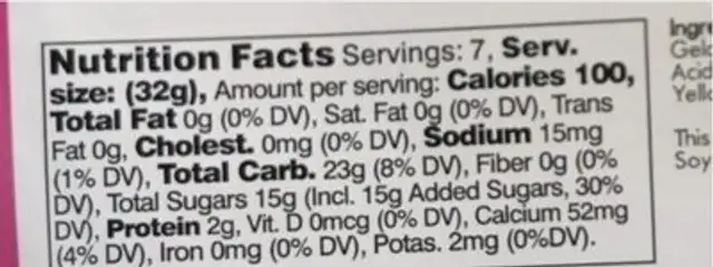 Sour Gummy Worms nutrition facts table