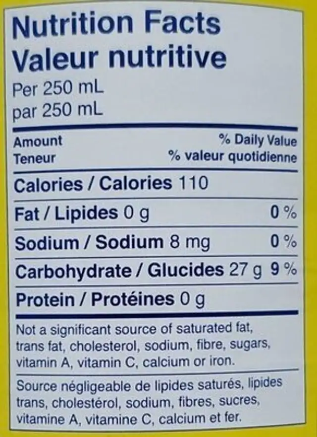 Soda gingembre Bull's Head nutrition facts table