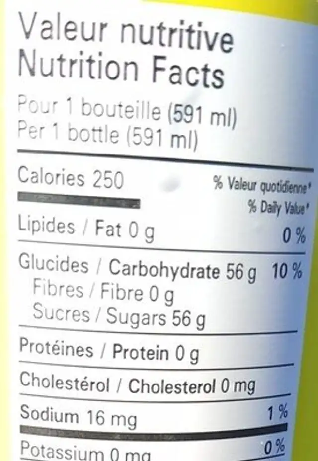 Ginger Ale nutrition facts table