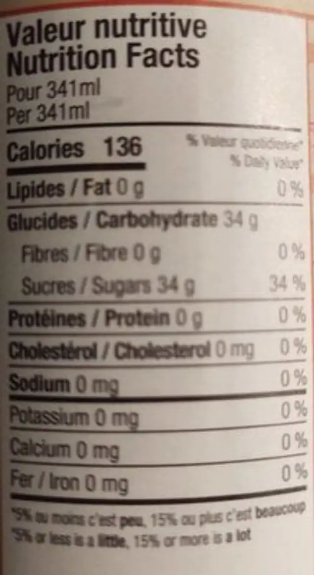 Cola naturel nutrition facts table