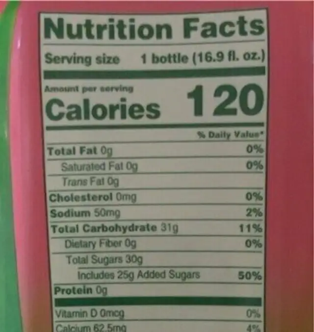 Strawberry + Lime Aloe Vera Juice Drink nutrition facts table