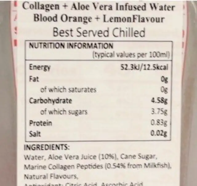 Alõ Jèn collagen water nutrition facts table