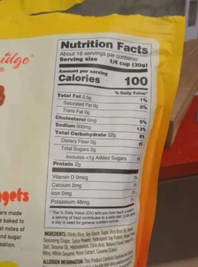 Teriyaki mochi rice nuggets nutrition facts table