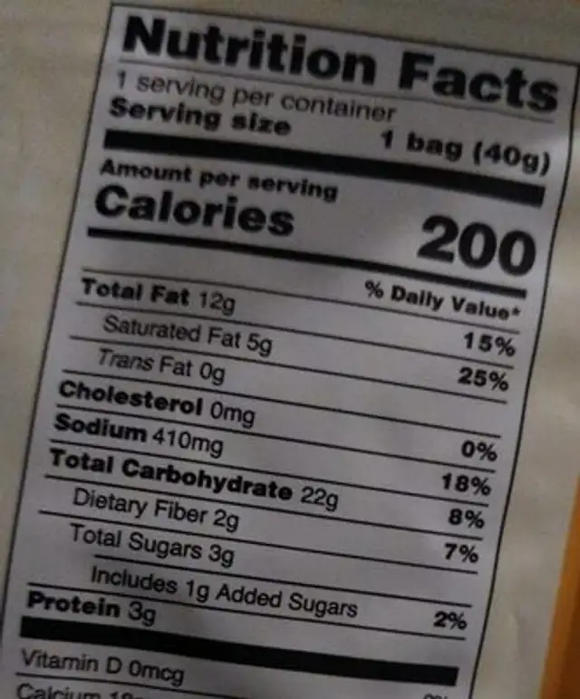 Tempura Seaweed Chips nutrition facts table