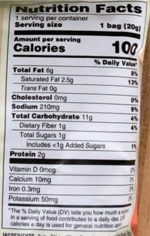 Tempura seaweed chips nutrition facts table