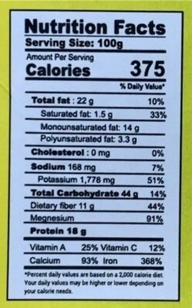 Cumin Powder nutrition facts table