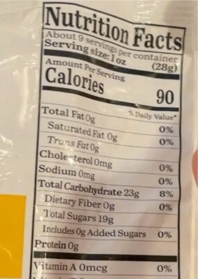 Orange slices nutrition facts table