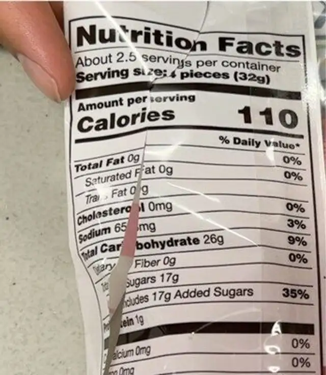 Strawberry sour belt nutrition facts table