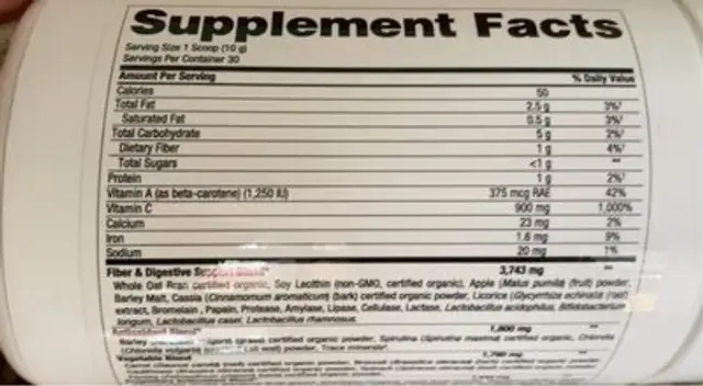 Power Greens nutrition facts table