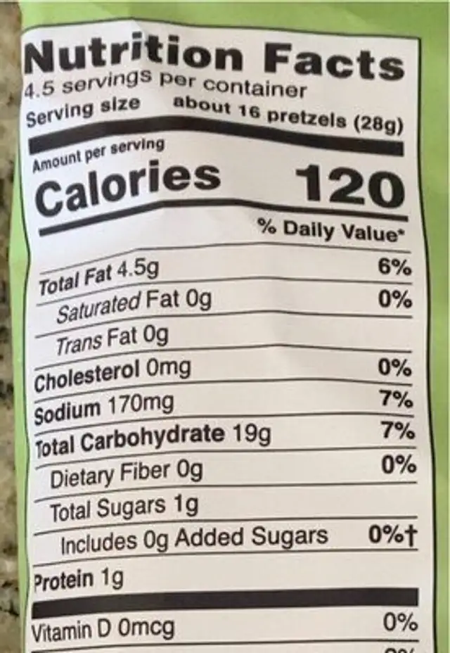 Garlic & Basil Pretzels nutrition facts table