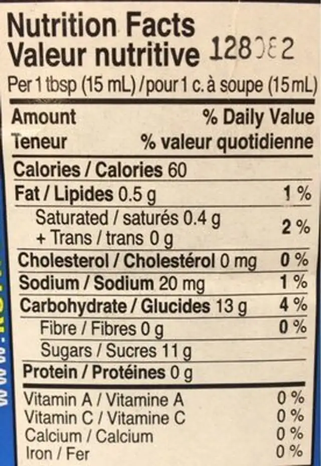 Karamel Popcorn Topping nutrition facts table