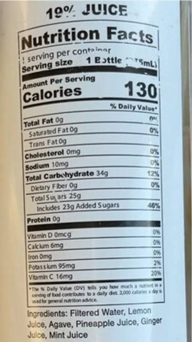 Cold Pressed Lemonade nutrition facts table
