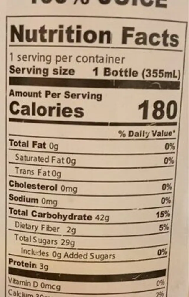 Cold pressed orange juice nutrition facts table