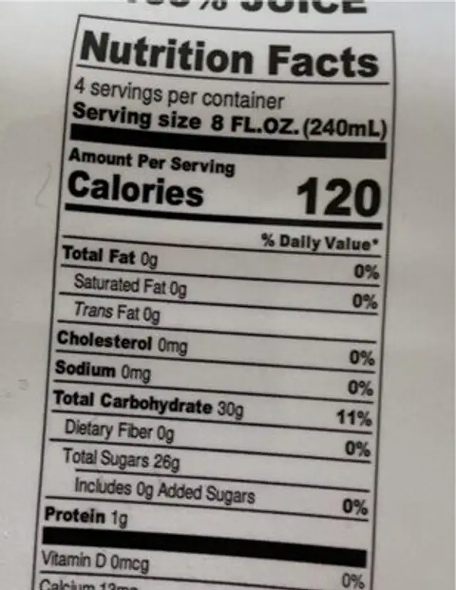 Cold pressed pomergranate nutrition facts table