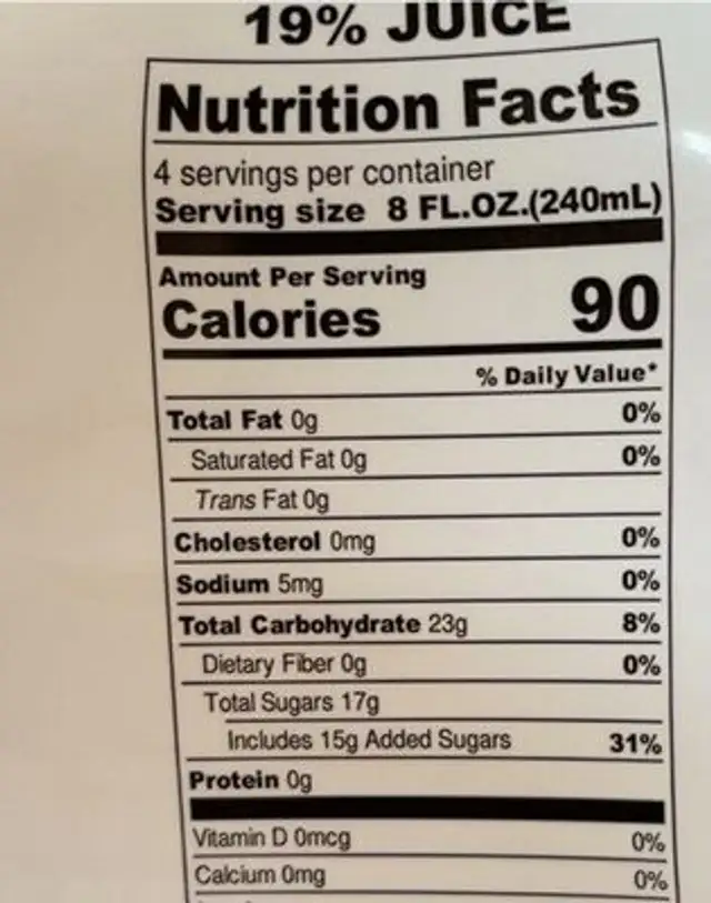 Cold pressed lemonade nutrition facts table