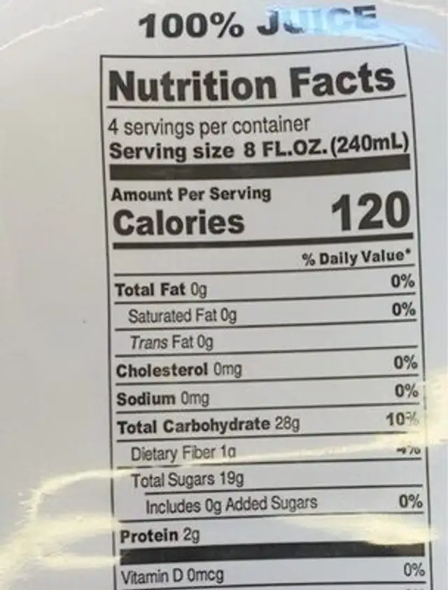 Cold pressed orange juice nutrition facts table