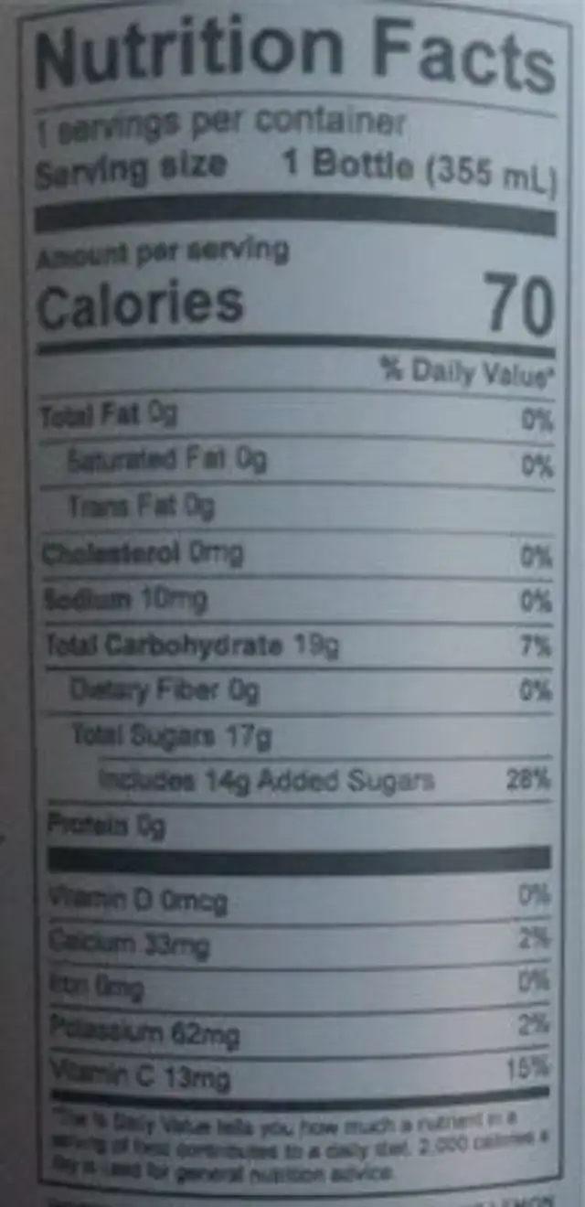 Blue Cold-Pressed Juice Drink nutrition facts table