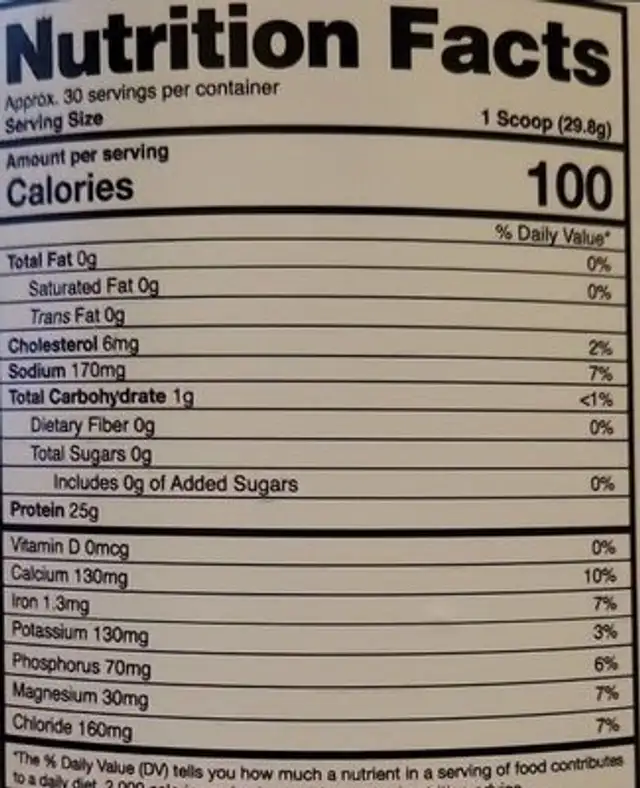 Isolateone nutrition facts table