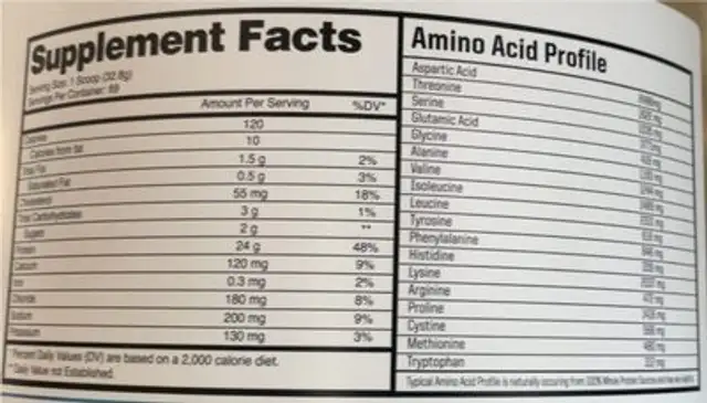 ProteinOne nutrition facts table