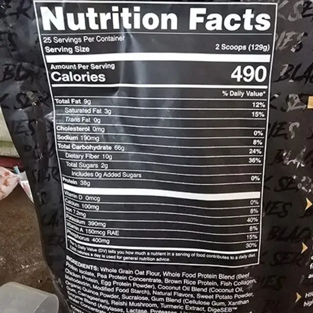 Blueberry Crumb protein meal Replacement nutrition facts table