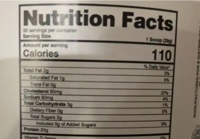protein double chocolate nutrition facts table