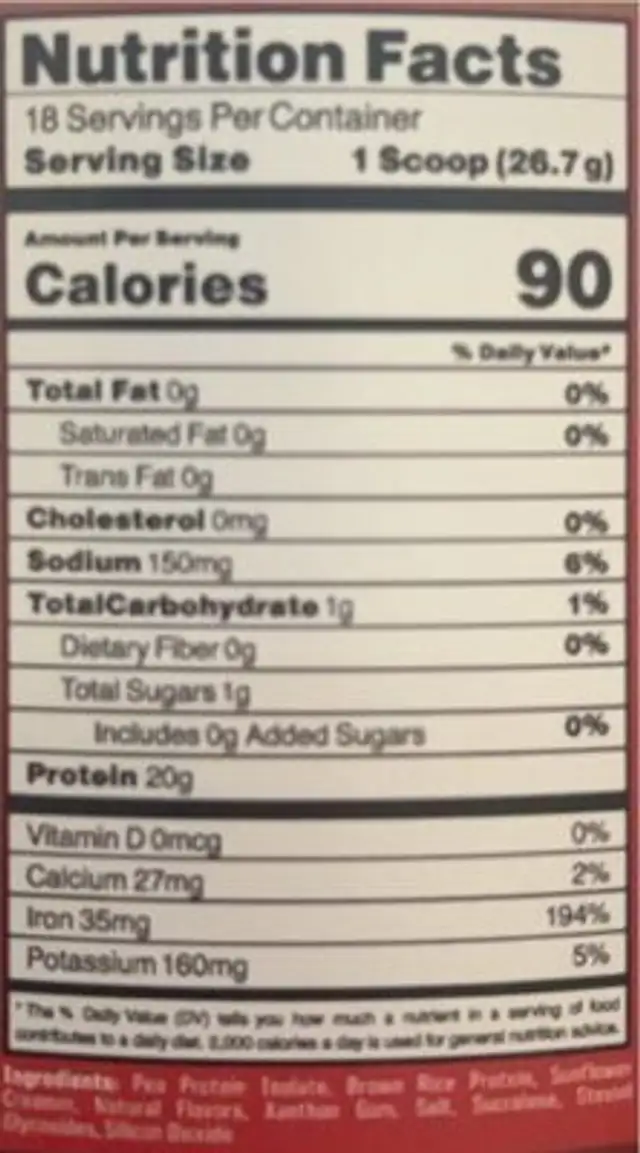 Cookie Butter Protein Powder nutrition facts table