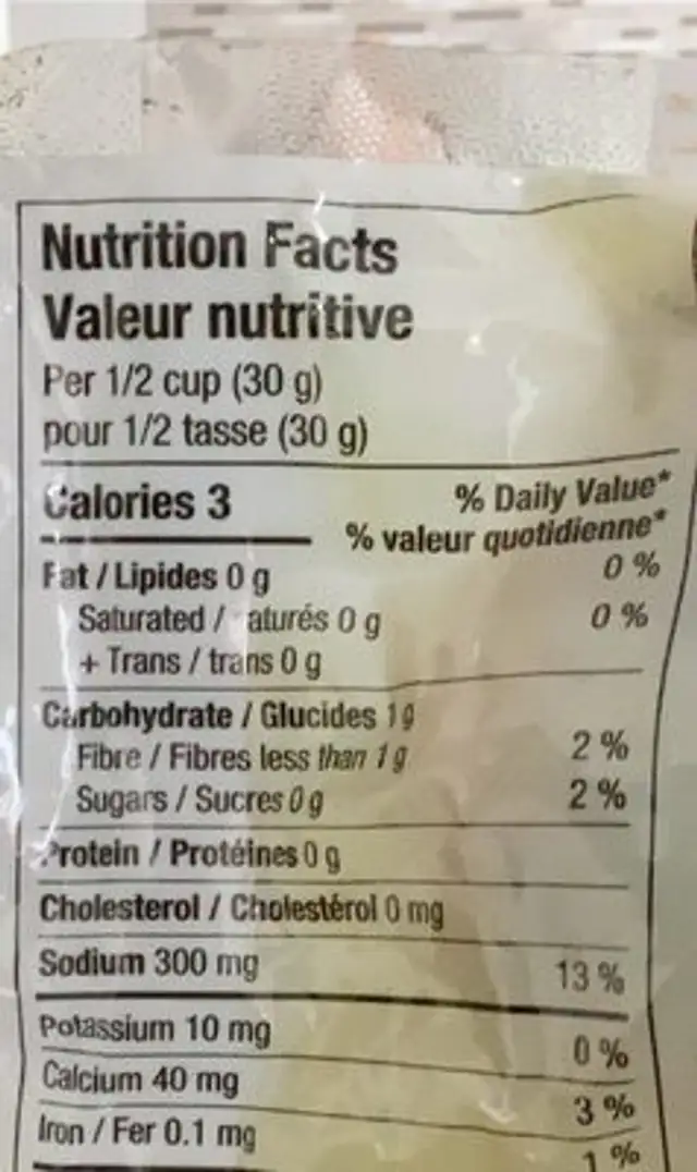 Pickled mustard nutrition facts table