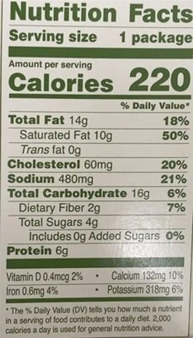 2 Cauliflower Gratins nutrition facts table