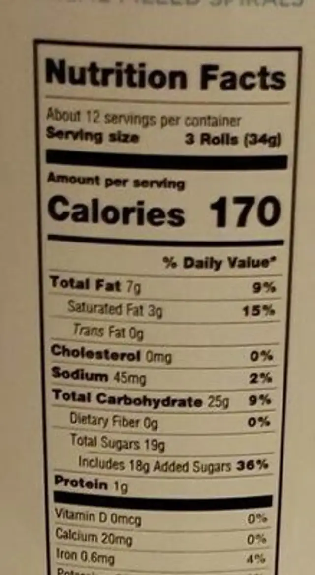 Vanilla creme filled spirals nutrition facts table