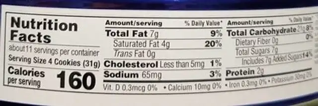 Classic style cookies nutrition facts table