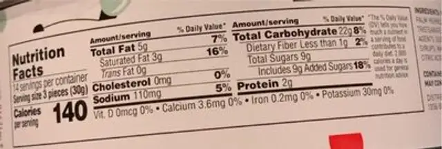 Chocolate Chips Cookies nutrition facts table