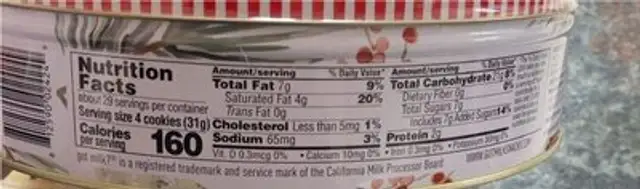 Classic Style Cookies nutrition facts table