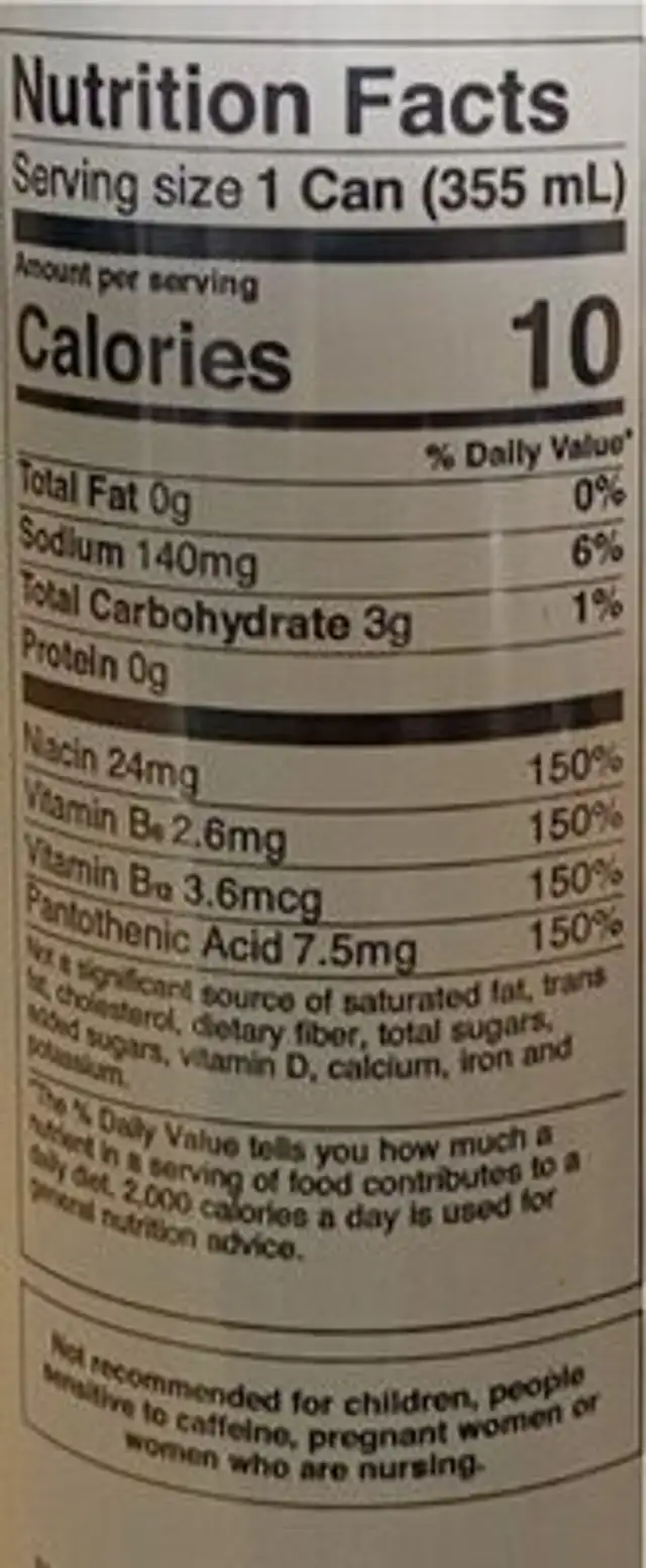 Black Rock Energy Drink nutrition facts table