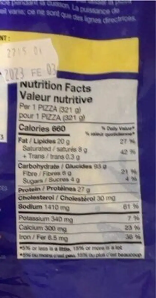 General Assembly pizza nutrition facts table