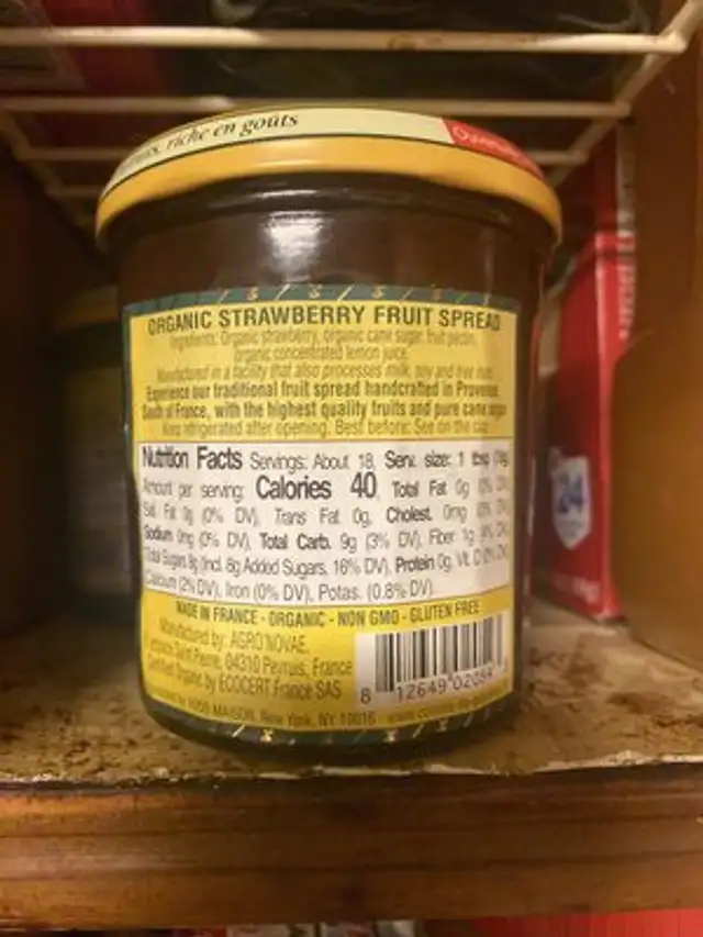 Organic Strawberry ingredients label