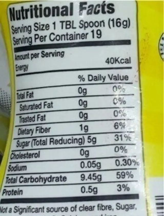 Tamrind concentrate nutrition facts table