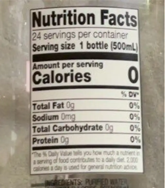 Alkaline water pH 9.5 nutrition facts table