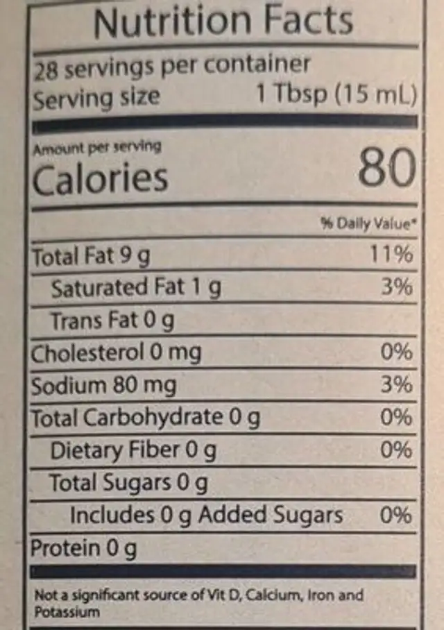 Keto Vegan Mayo nutrition facts table
